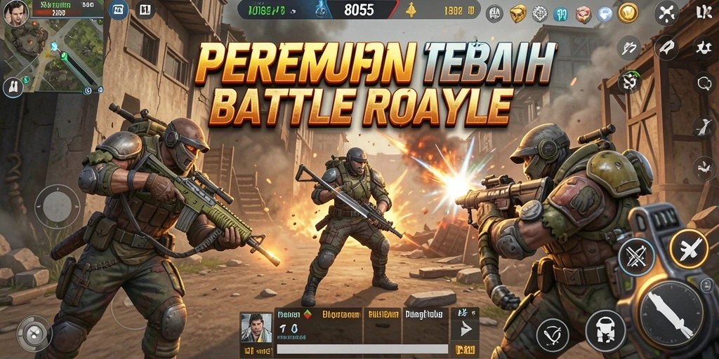 Tampilan aksi mendebarkan dalam permainan Battle Royale 8055.