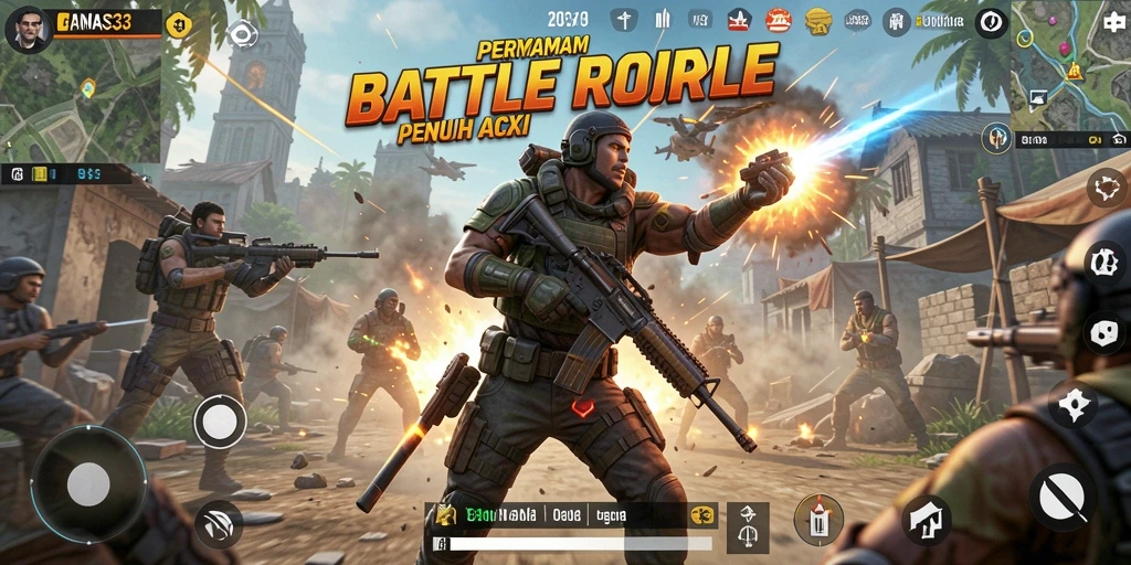 Tangkapan layar GANAS33 menampilkan pertempuran intens di arena Battle Royale.