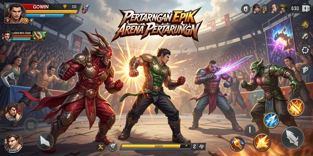 Tampilan pertarungan seru dalam GOWIN dengan efek visual menakjubkan.