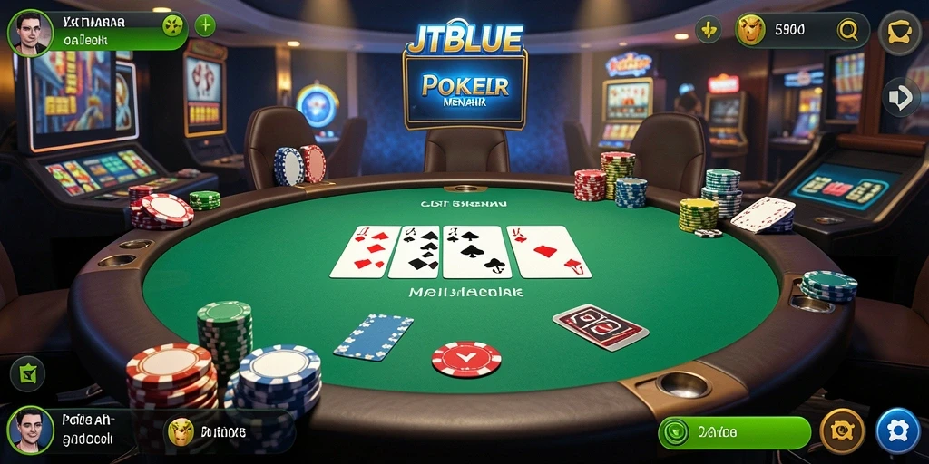 Screenshot JTBLUE menampilkan gameplay Poker yang seru dan interaktif.