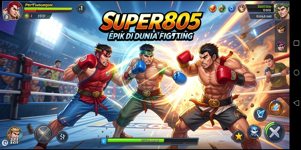 Tangkapan layar SUPER805 menampilkan pertarungan seru antara karakter dengan efek visual yang memukau.