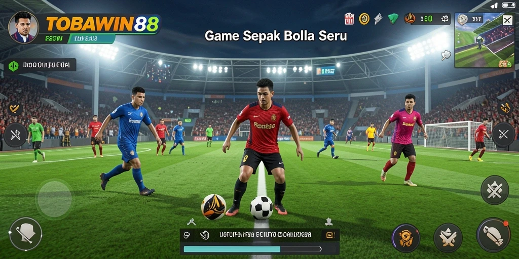 Tampilan gameplay TOBAWIN88 yang mengesankan dengan aksi sepak bola seru.